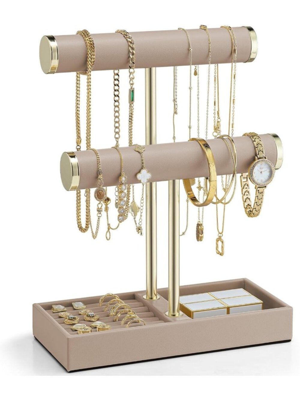 Elegant 2-Tier Jewelry Organizer for Bracelets & Necklaces with Tray - Perfect